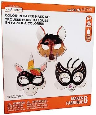 Creatology Color in Paper Mask Kit Kids Crafts Halloween Masks Makes 6 Wolf Cat Unicorn